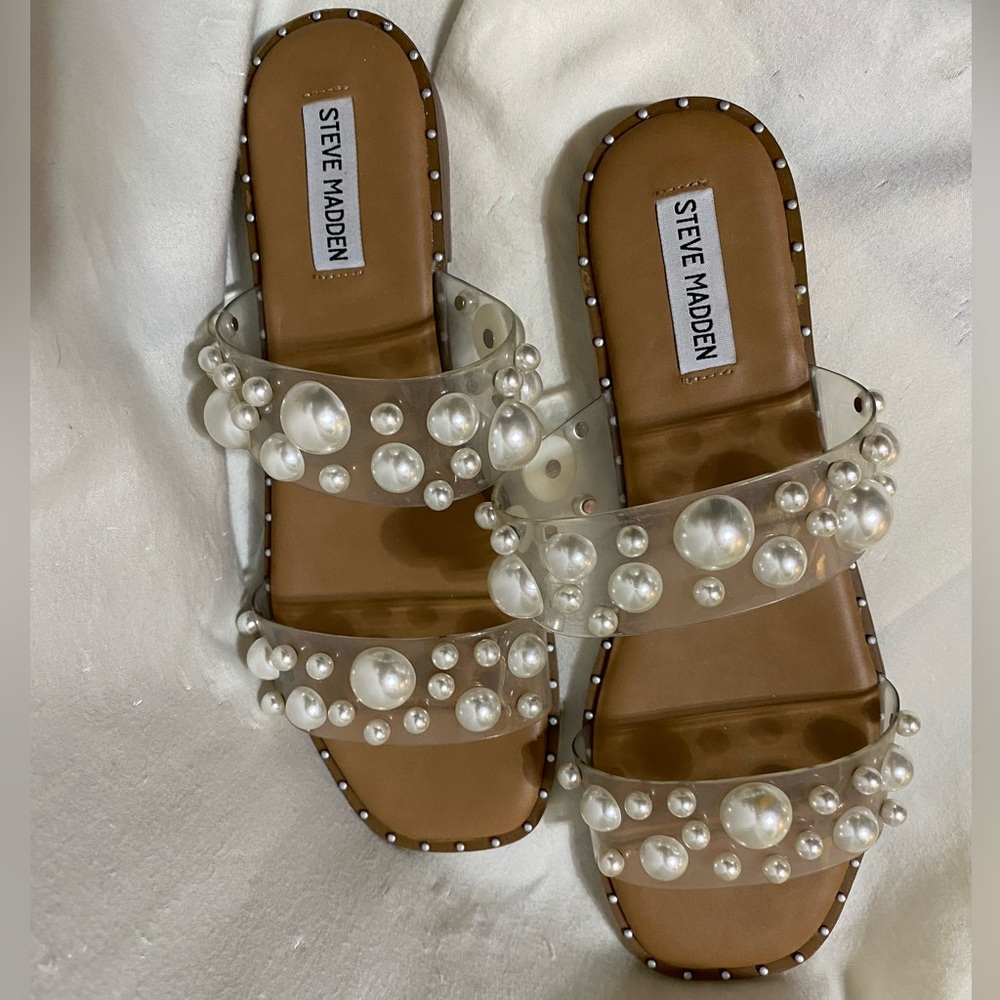 Steve Madden Womens Pleez Tan Sandals Size 9.5